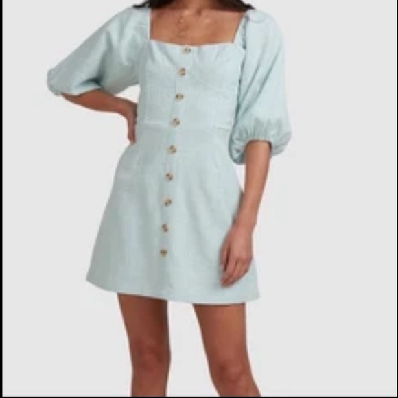 Billabong White Sand Dress Powder Blue Size Large New - Picture 2 of 10